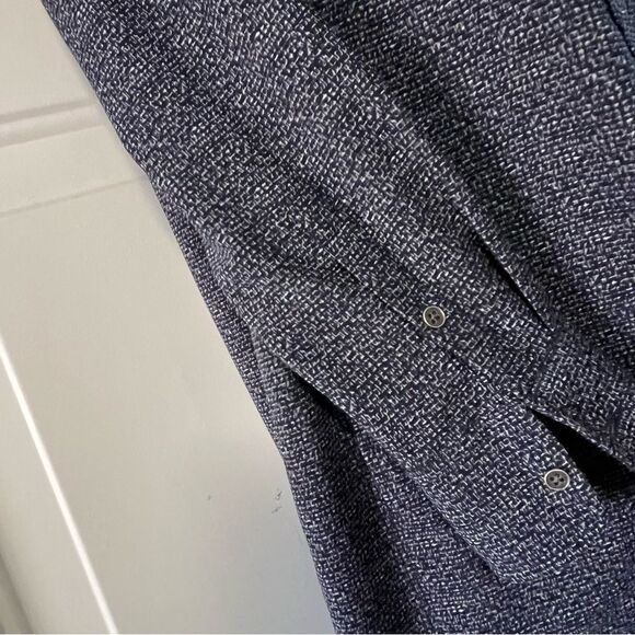 Lila Rose Blue Black Print Stretch 1/4 Button Popover Shirt Dress Academia 8 M - Picture 4 of 12